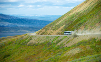 Tour bus in the distance on the Denali Park Road.