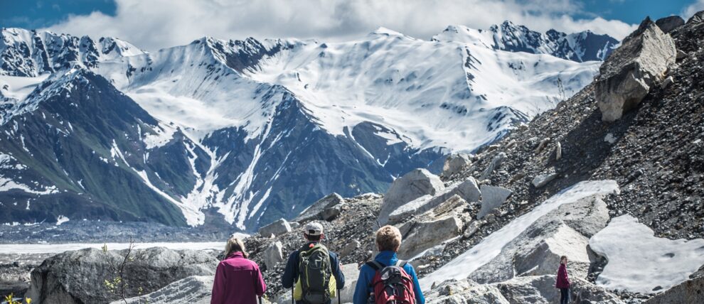 Guests out on a hike during their Hike and Flightsee Tour near Denali Guests out on a hike during their Hike and Flightsee Tour near Denali