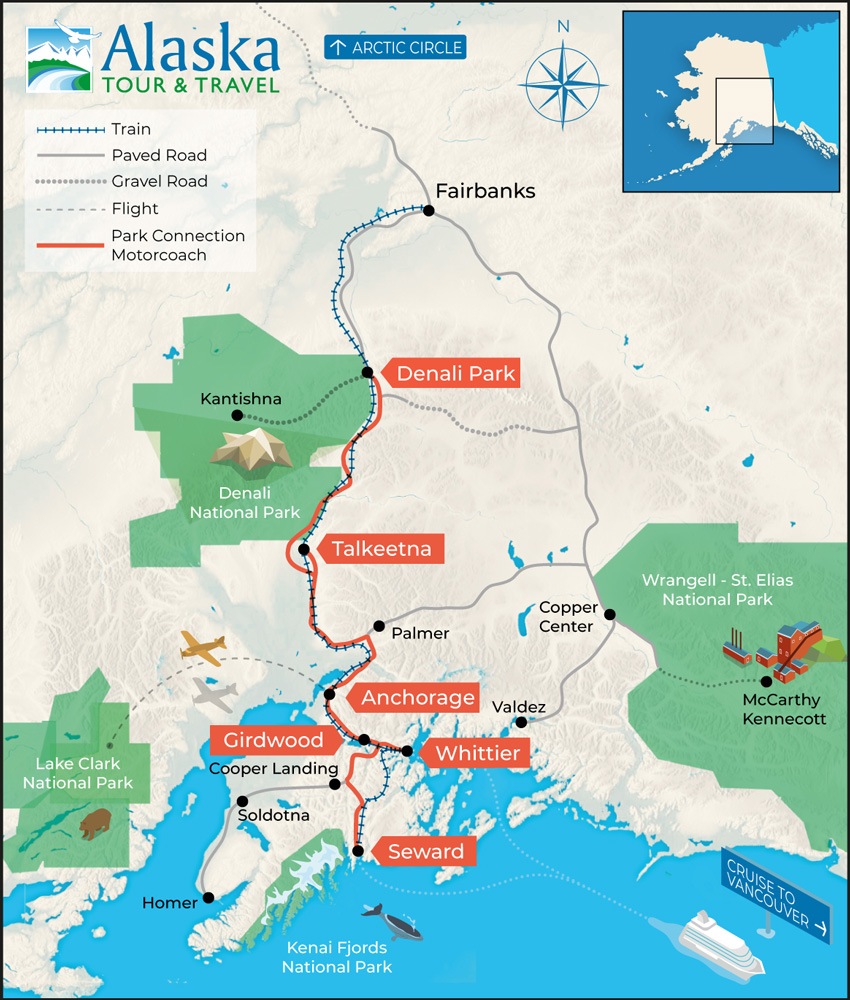 Bocadillo Embotellamiento Vista Alaska Train Map Virtud Etiqueta Banzai