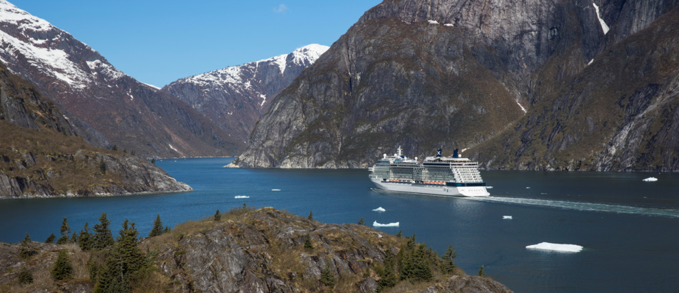 Celebrity Cruises Solstice cruising in Tracy Arm, Alaska.