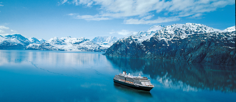 Holland America Eurodam cruising in Alaska near Glacier Bay.