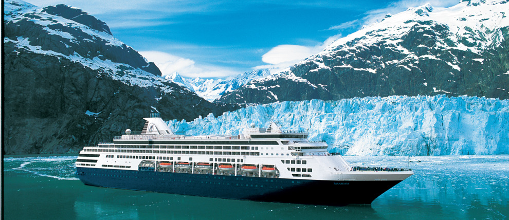 Holland America Maasdam in front of a glacier in Alaska. 