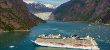 Norwegian Cruise Line Bliss cruising in Alaska at Endicott Arm.