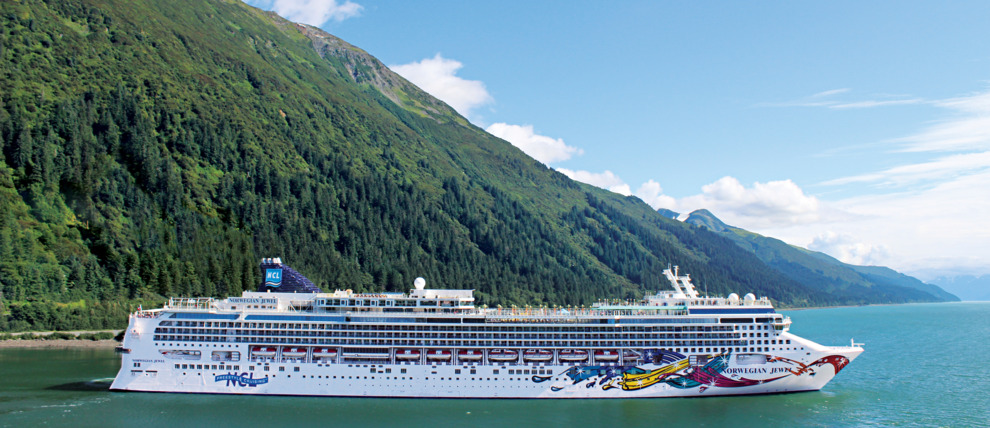 Norwegian Cruise Line Jewel cruising near Juneau, Alaska.