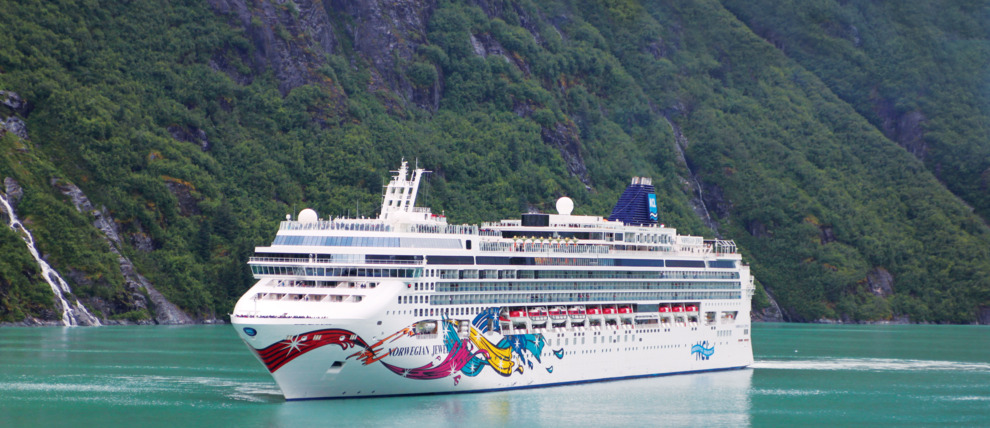 Norwegian Cruise Line Jewel cruising in Tracy Arm, Alaska.