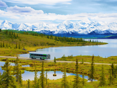 Denali Backcountry Adventure bus traveling along the Denali Park Road.