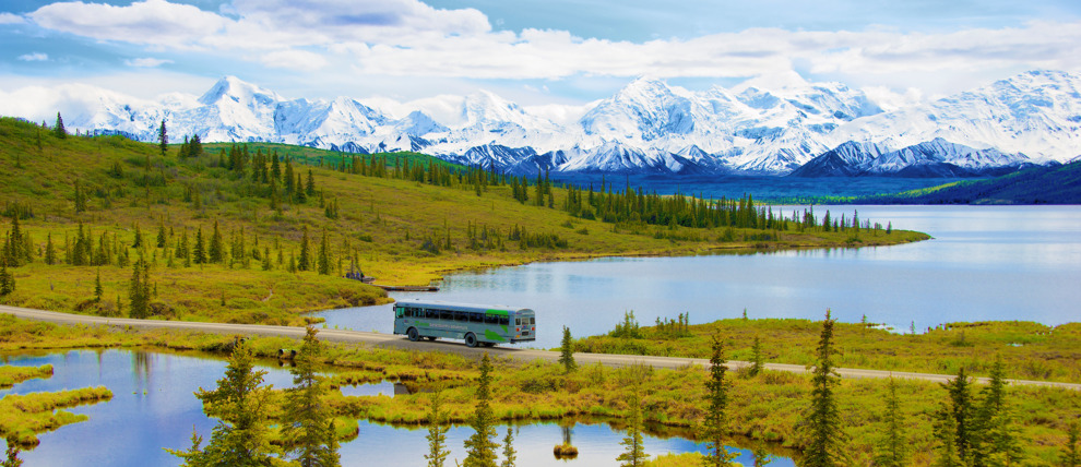 Denali Backcountry Adventure bus traveling along the Denali Park Road.