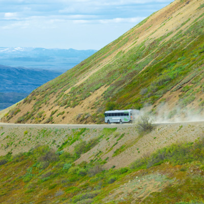 Tour bus in the distance on the Denali Park Road. 