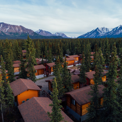 Aerial view of the Denali Cabins.
