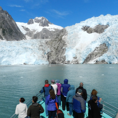 Great views of glaciers from a catamaran.