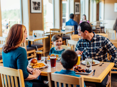Down-home dining with Denali views at the Base Camp Bistro.