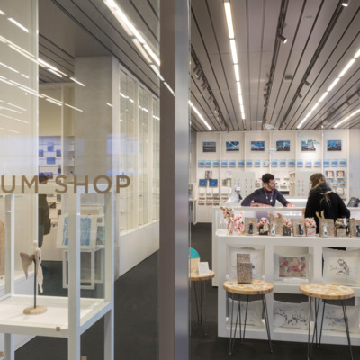 The Museum Shop features art, books, and clothing.