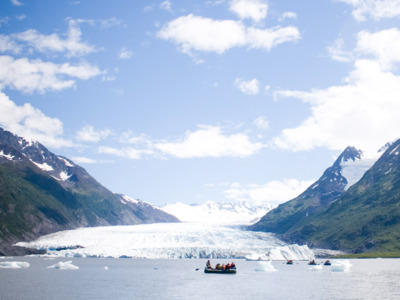 Rafting on Spencer Lake in full view of Spencer Glacier.
