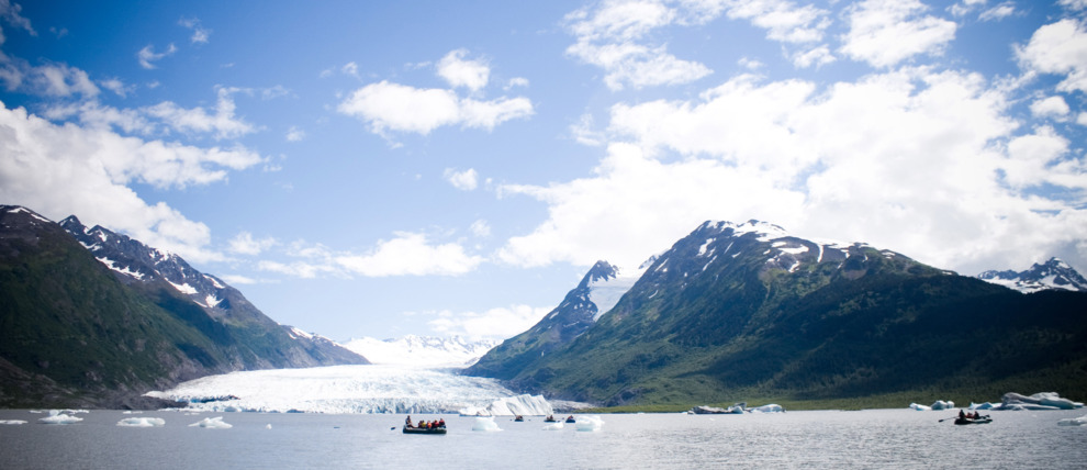 Rafting on Spencer Lake in full view of Spencer Glacier.