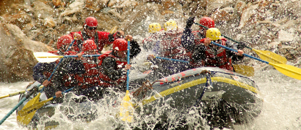 Group paddling through the canyon. Group paddling through the canyon.