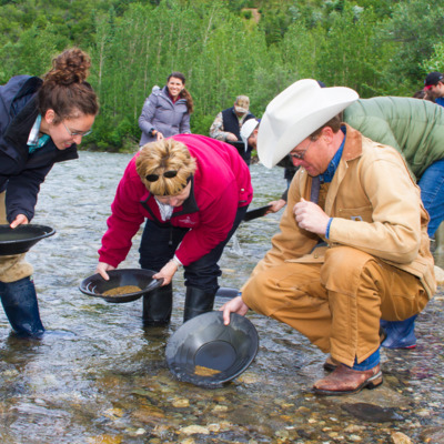 Striking it rich during a gold panning demonstration.