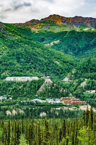 View of Denali lodges on Sugar Loaf Mountain.