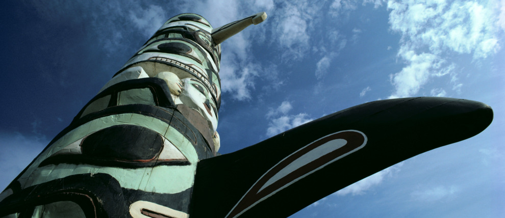 Native Alaskan totem pole in Skagway, Alaska.