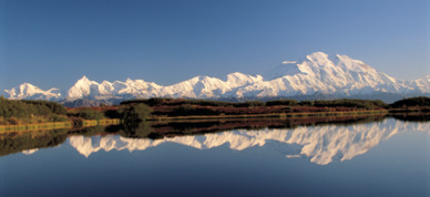 Mt. Denali reflects in Wonder Lake.