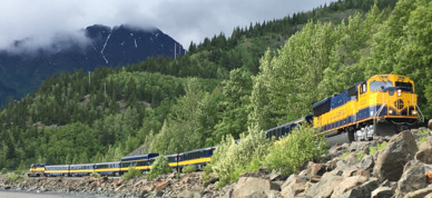 Alaska Railroad train turns the bend.