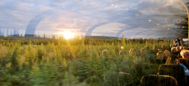 Railroad dome car passengers enjoying the sunset on their way to Fairbanks.
