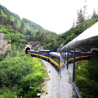 Alaska Railroad train goes through a tunnel on its way to Seward.