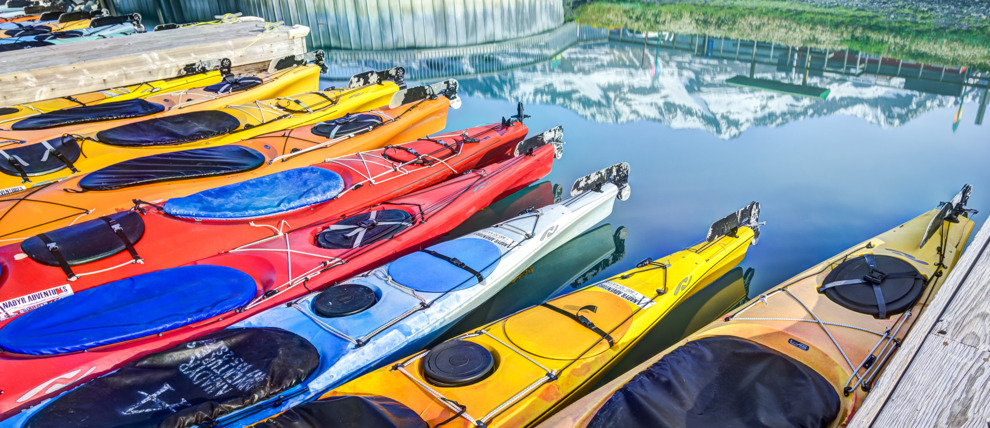 Colorful kayaks at the Port of Valdez.