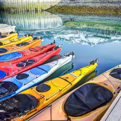 Colorful kayaks at the Port of Valdez.