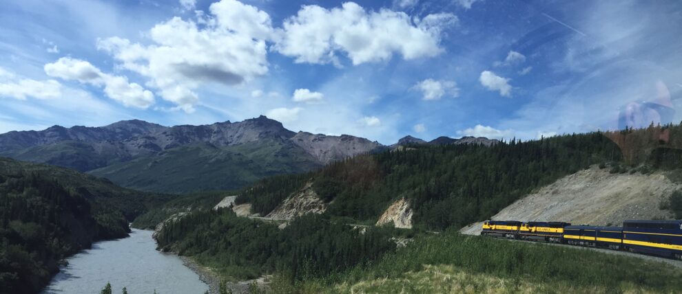 Beautiful backdrop for the majestic Alaska Railroad train on its way to Denali. Beautiful backdrop for the majestic Alaska Railroad train on its way to Denali.