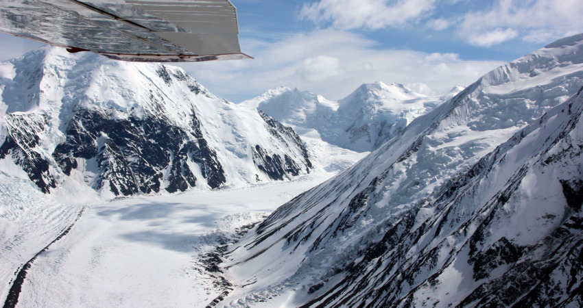 Snowy peaks seen from a flightseeing trip.