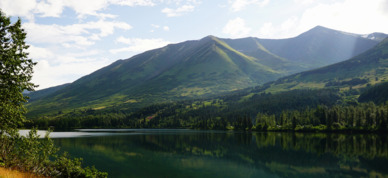 Picturesque lake in Chugach National Forest along the Seward Highway.