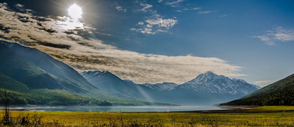 Morning serenity at Eklutna Lake in Alaska.