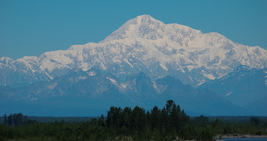 Denali as seen from the train to Denali National Park.