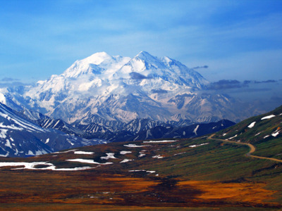 Clear view of Denali above Park Road.