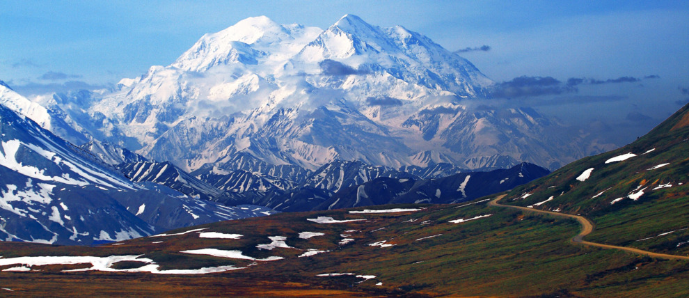 Clear view of Denali above Park Road.