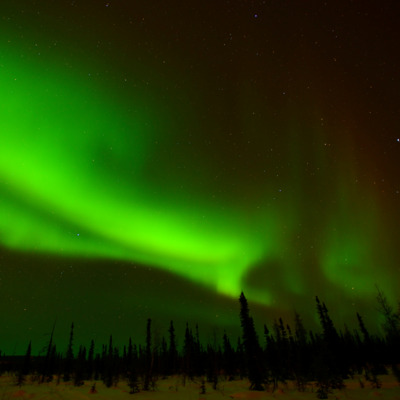 Fluorescent northern lights seen from Fairbanks Alaska.