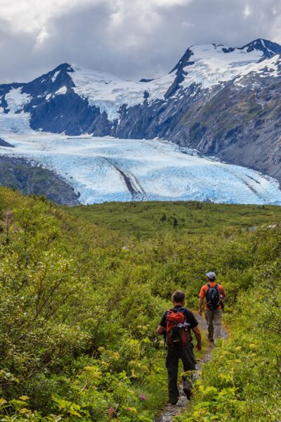 Hiking along Portage Pass toward the glacier in Whitter, Alaska.