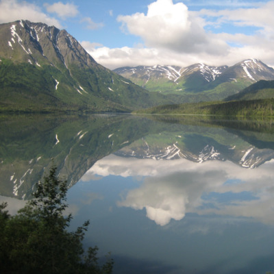 Reflection shot taken aboard the Alaska Railroad heading to Seward.
