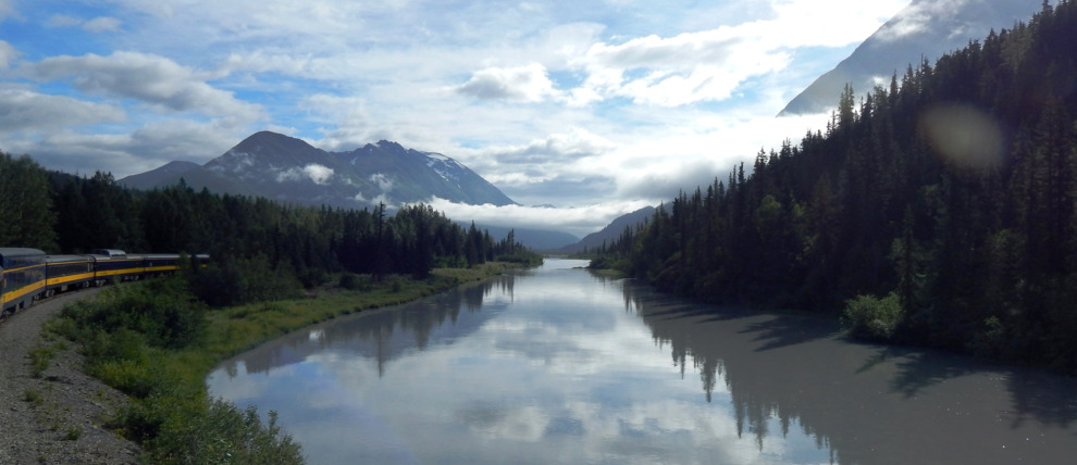 Picturesque lake and train shot near Seward, Alaska. Picturesque lake and train shot near Seward, Alaska.