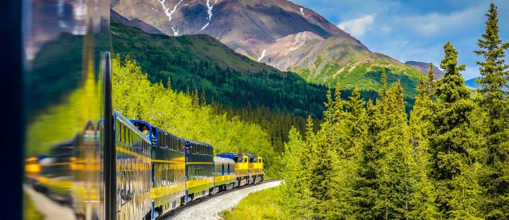 Bright summer day aboard the Alaska Railroad heading to Denali.