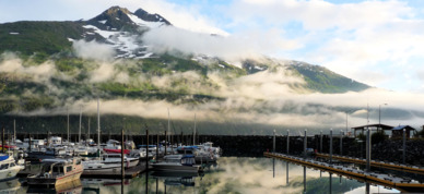 Sunny day in the Whittier Boat Harbor.