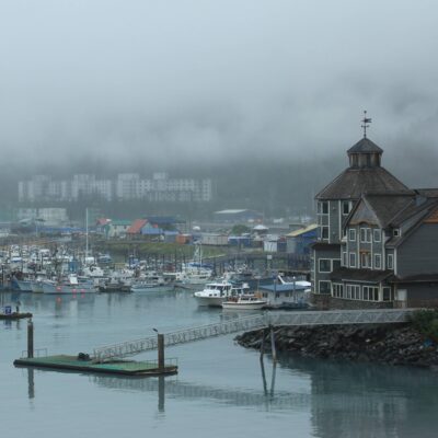 The tour concludes at the cruise terminal in misty Whittier.