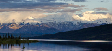 View of the mountains from Wonder Lake in Denali National Park.