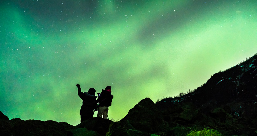 Enjoying the northern lights in Anchorage Alaska.