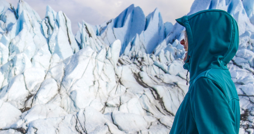 Woman enjoying glacier trekking.