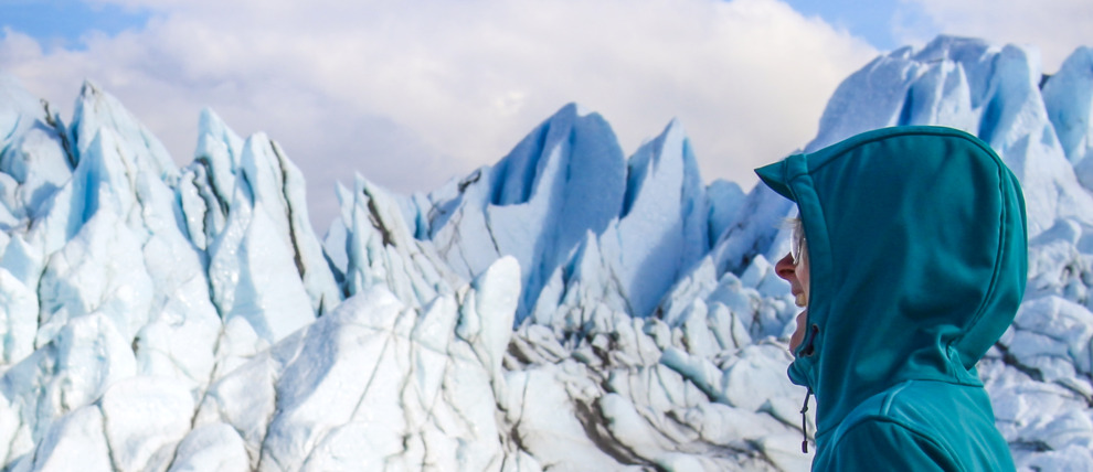 Woman enjoying glacier trekking. Woman enjoying glacier trekking.
