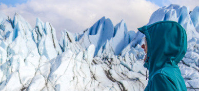 Woman enjoying glacier trekking.