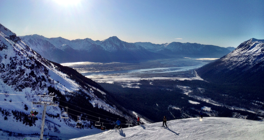 Clear winter day of skiing at Alyeska.