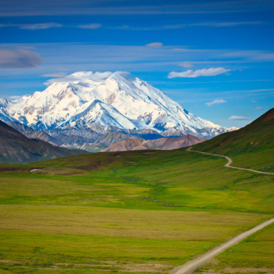 Beautiful view of Denali and the Park Road.