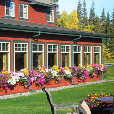 An outside view of the dining area at Copper River Princess Lodge.